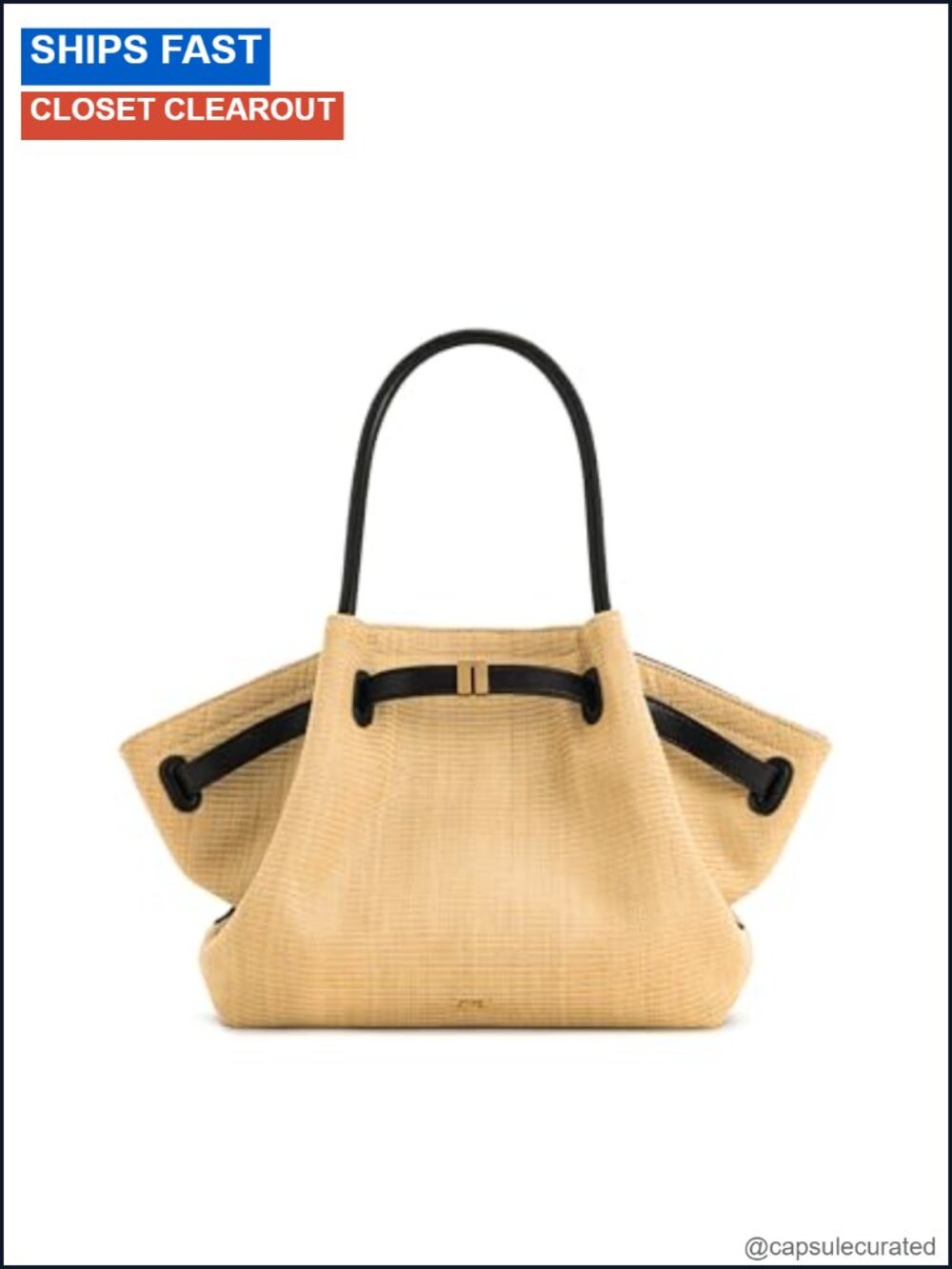 Artificial Raffia Medium Tote Bag with Gold Hardware